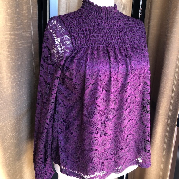 Cable & Gauge Tops - Cable & Gauge Purple Lined Lace Blouse